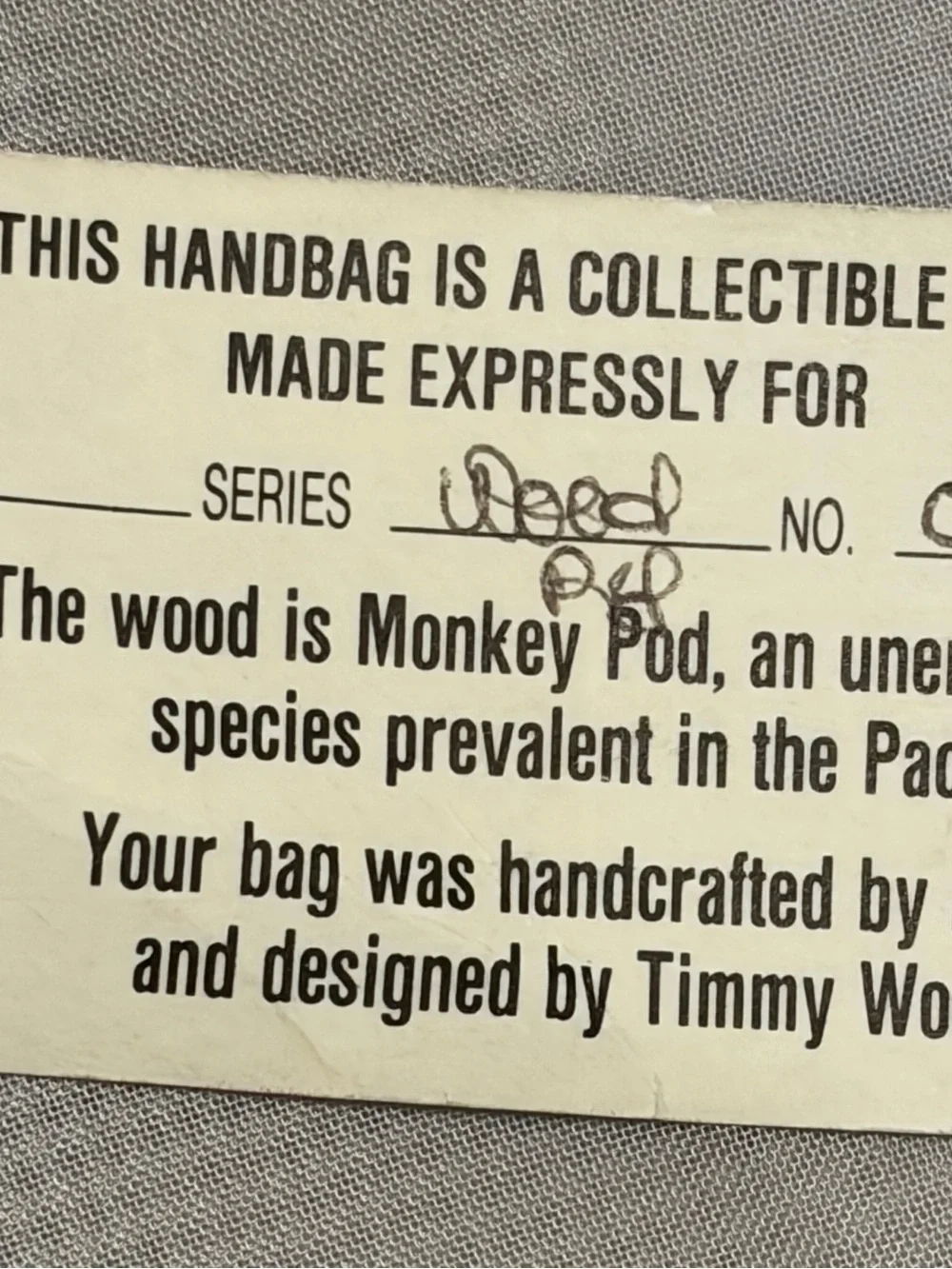 Timmy Woods Beverly Hills Collection – Handcrafted Monkey Pod Wood Handbag (NWT)